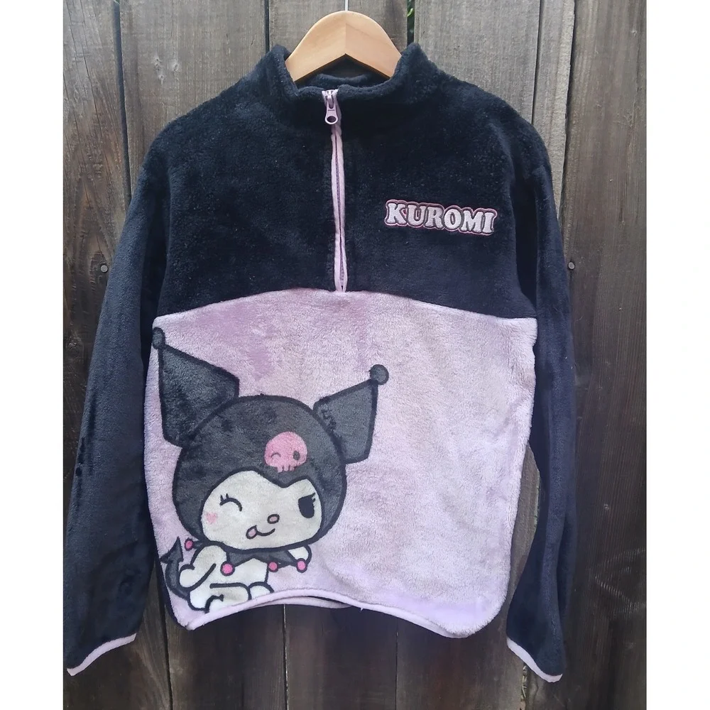Sanrio Kuromi Plush Fleece 1/4 Zip Sweatshirt Girls Size Xl Kuromicore Cozy Pink
